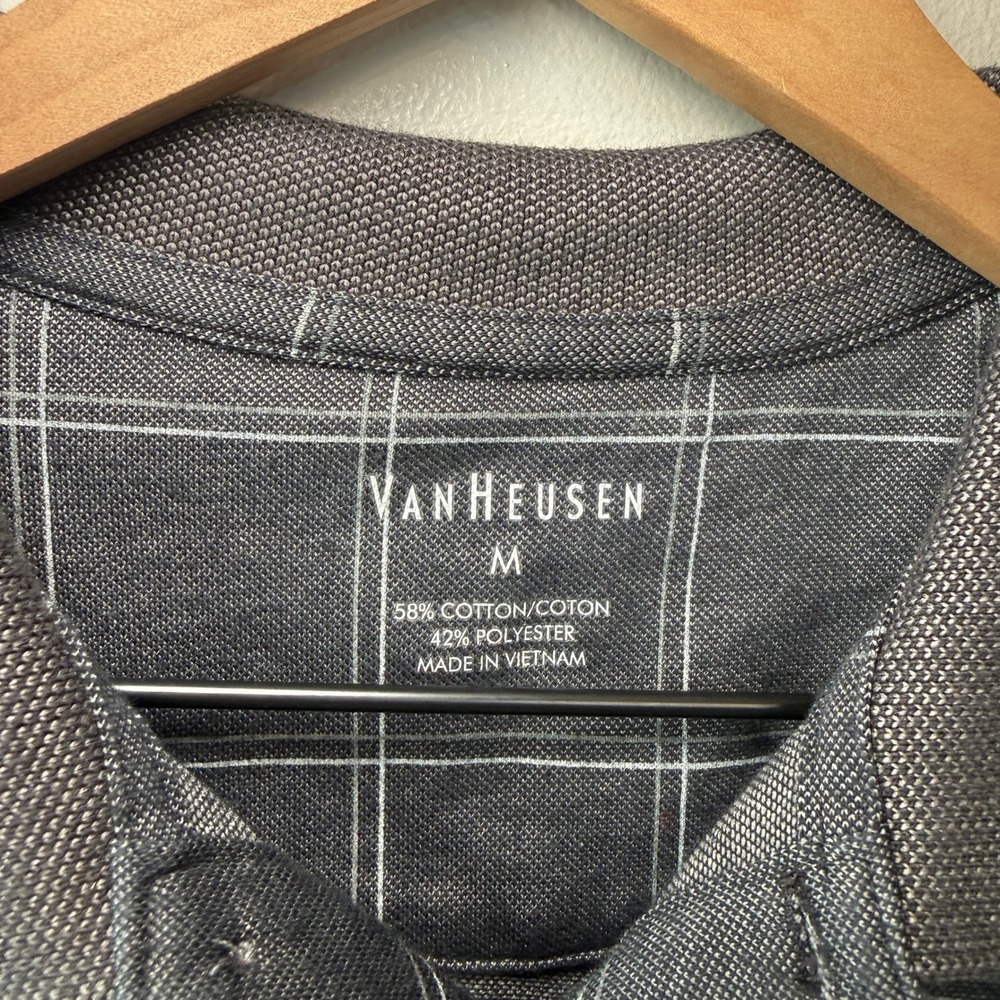 Van Heusen Men's Short Sleeve Plaid Polo Shirt Gray Size Medium - Picture 3 of 4